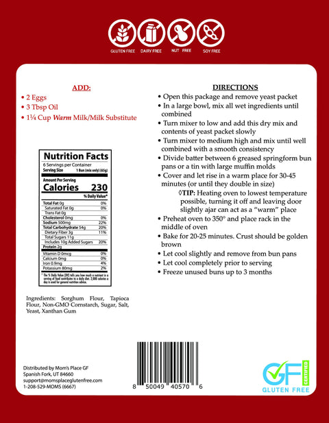 Mom's Place Gluten Free - Hamburger Buns Mix - 13.8 oz