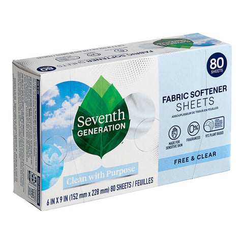 Seventh Generation - Fabric Softener Sheets, Free & Clear - 80 Count