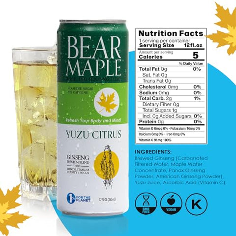 Bear Maple Farms - Clean Soda with Ginseng, Yuzu Citrus - 12 fl oz