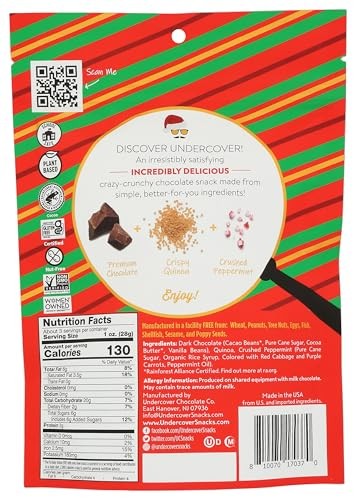 Undercover Quinoa - Holiday Dark Chocolate + Peppermint Quinoa Crisps - 3 Oz