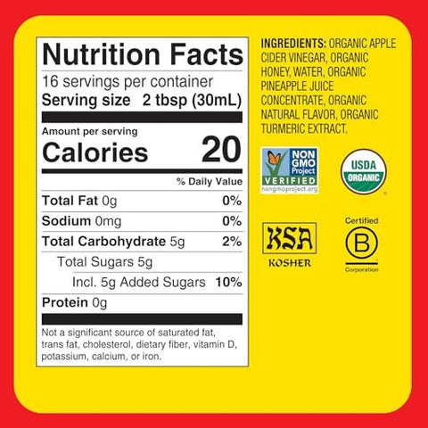 Bragg - Organic Pineapple Turmeric Apple Cider Vinegar Blend - 16 fl oz