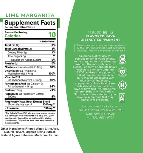 Leilo - Kava Relaxation Social Tonic, Lime Margarita - 12 fl oz