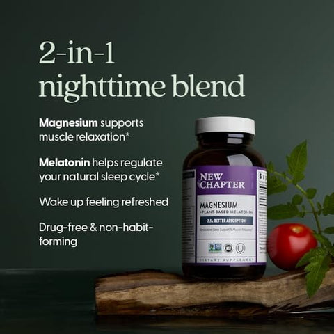 New Chapter - Magnesium + Melatonin - 60 Vegan Tablets
