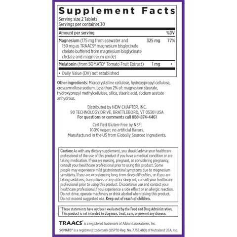New Chapter - Magnesium + Melatonin - 60 Vegan Tablets
