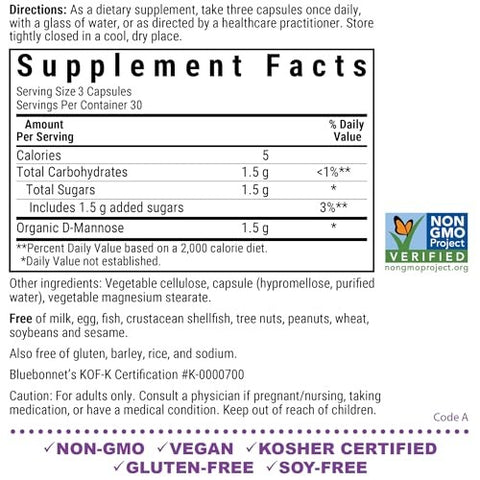 BlueBonnet - D-Mannose - 500 Mg - 90 Vegetable Capsules