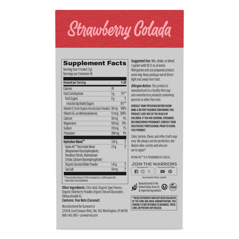 Sunwarrior - Active Hydration Sticks, Strawberry Colada - 18 Count