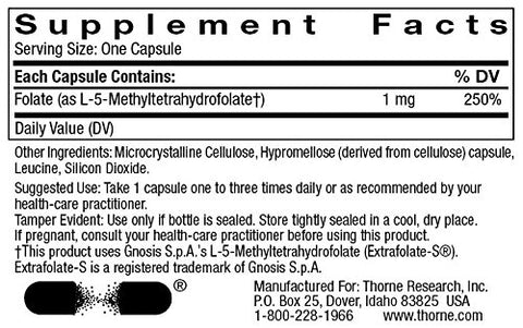 Thorne - Methylfolate 5-MTHF - 1mg - 60 Capsules