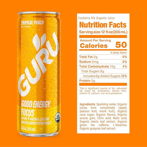 Guru - Organic Guayusa Tropical Punch Energy Drink - 12 fl oz