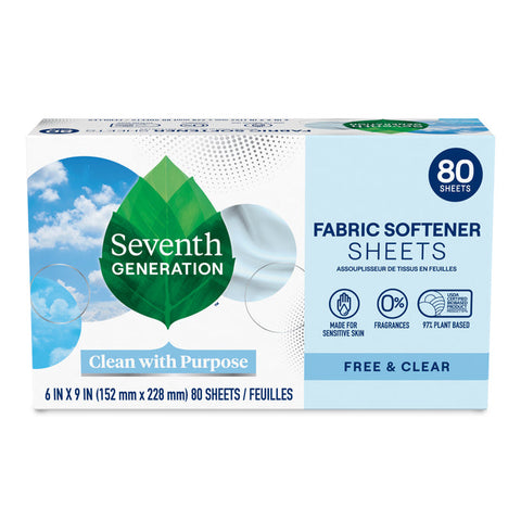 Seventh Generation - Fabric Softener Sheets, Free & Clear - 80 Count
