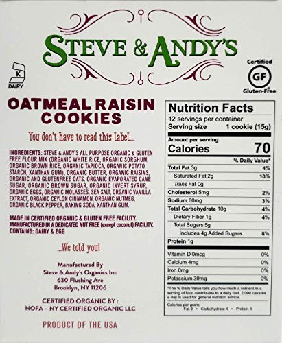 Steve And Andy's - Organic Oatmeal Raisin Cookies - 5.5 oz