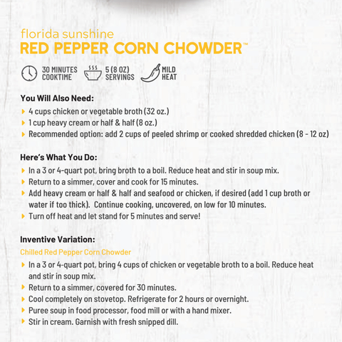 Anderson House | Frontier Soups - Florida Sunshine Red Pepper Corn Chowder