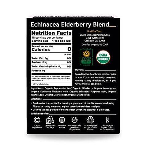 Buddha Teas - Organic Echinacea Elderberry Tea - 18 Bag