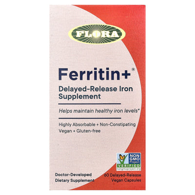 Flora - Ferritin+ Plant-Based Delayed-Release Iron - 60 Vegan Capsules