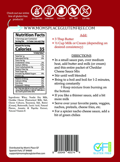 Mom's Place Gluten Free - Cheddar Cheese Sauce Mix - 1.4 oz