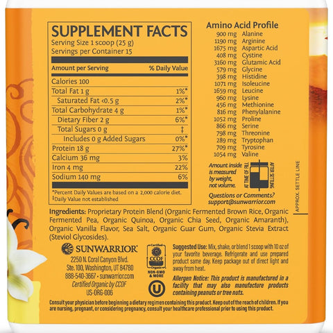 Sunwarrior - Classic Plus Pea & Chia Protein Powder, Vanilla - 375g