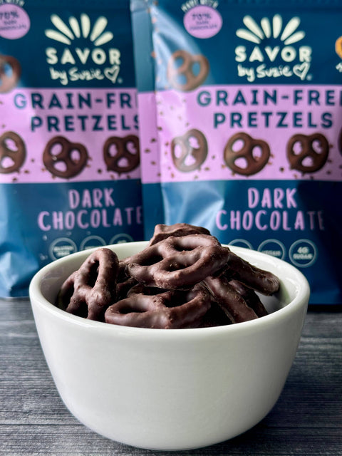 Savor by Suzie - Vegan Dark Chocolate Gluten & Grain-Free Pretzels - 3.5 oz