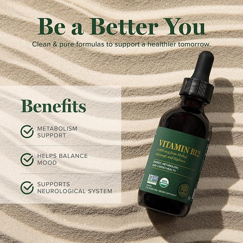 Global Healing Center - Organic Vitamin B12 - 5000mcg - 2 fl oz