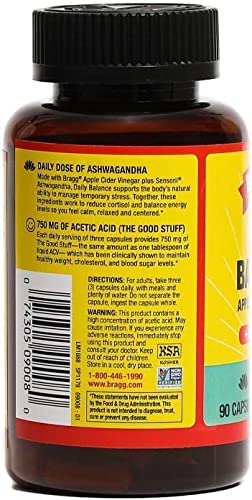 Bragg - Apple Cider Vinegar + Ashwaganda - 90 Vegan Capsules