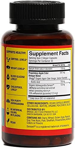 Bragg - Apple Cider Vinegar + Ashwaganda - 90 Vegan Capsules