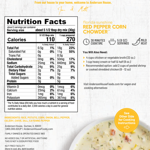 Anderson House | Frontier Soups - Florida Sunshine Red Pepper Corn Chowder