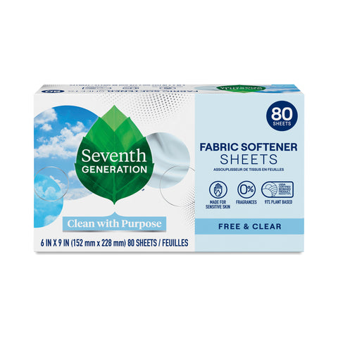 Seventh Generation - Fabric Softener Sheets, Free & Clear - 80 Count