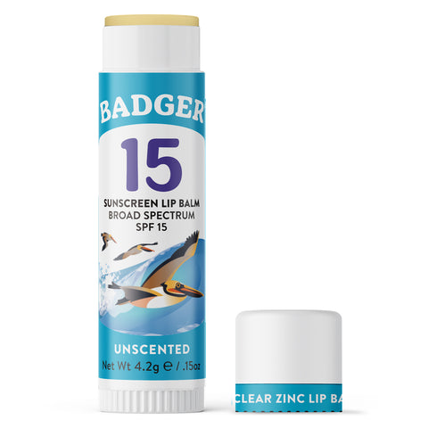 Badger Balm - Mineral Sunscreen Lip Balm SPF 15, Unscented - .15 oz