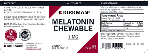 Kirkman - Melatonin - 1 Mg - 100 Chewable Tablets