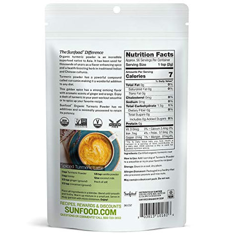 Sunfood Superfoods - Organic Turmeric Powder - 4 Oz
