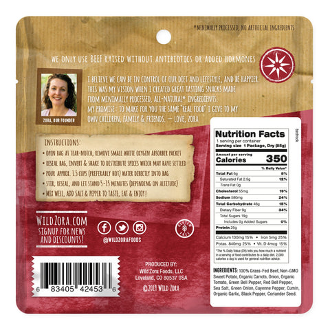 Wild Zora - Bedrock Beef Chili Paleo GF Meal - 3 oz