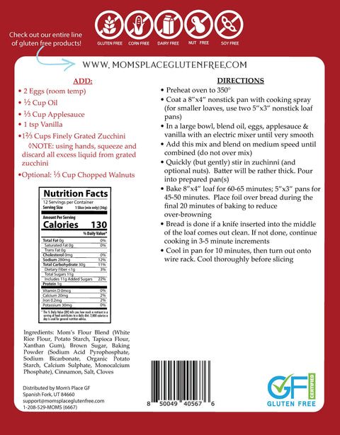 Mom's Place Gluten Free - Zucchini Bread Mix - 15.2 oz