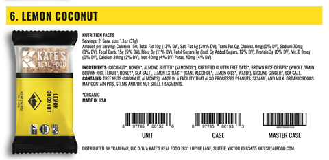 Kate's Real Food - Lemon Coconut Bar - 2.2 oz