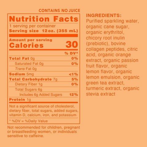 CLEAN Cause - Prebiotic & Collagen Energy Drink - Orange Passion - 12 fl oz