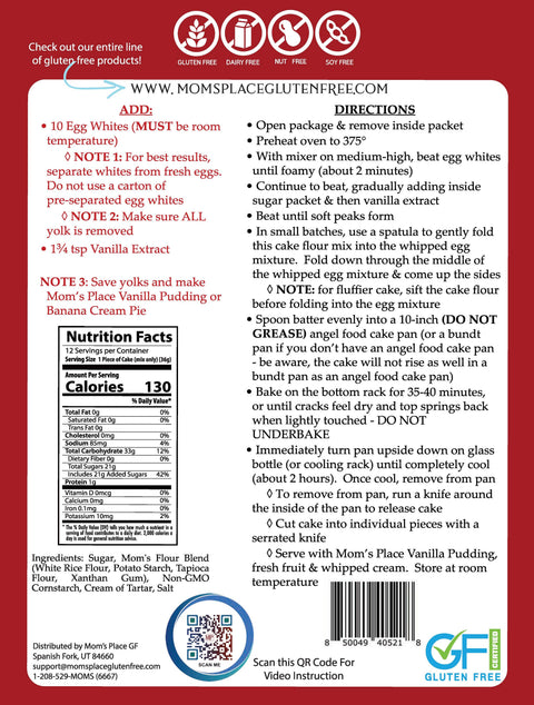 Mom's Place Gluten Free - Angel Food Cake & Trifle Dish Mix - 15.3 oz