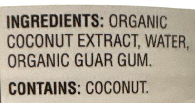 Eden’s Market Cadia organic coconut cream ingredient list showing organic coconut extract, water, and guar gum.