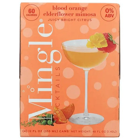 Eden’s Market Mingle blood orange elderflower mocktail 4-pack box featuring a cocktail glass and citrus garnish