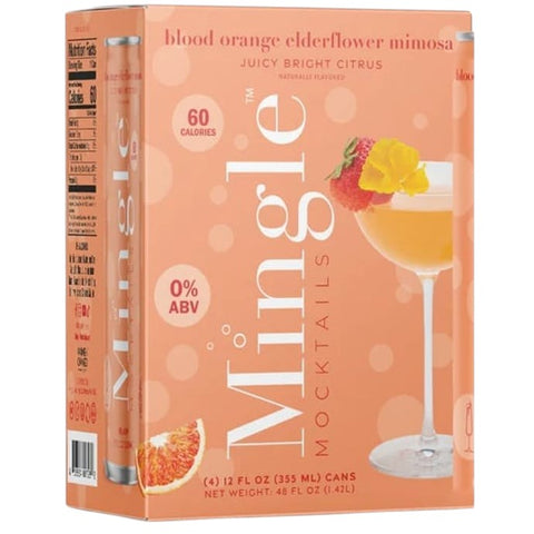Eden’s Market Mingle blood orange elderflower mocktail 4-pack box featuring a citrus cocktail illustration