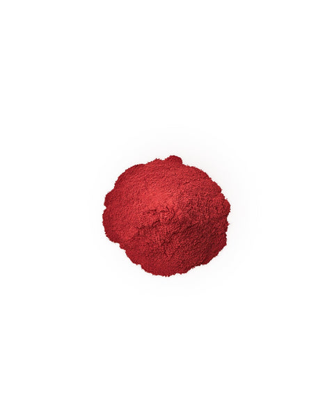 Eden’s Market Promix Blood Flow berry beets powder in a vibrant red, fine-textured supplement pile.