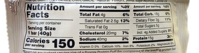 Eden’s Market Promix chocolate chip protein rice puff bar nutrition facts label showing 15g of protein