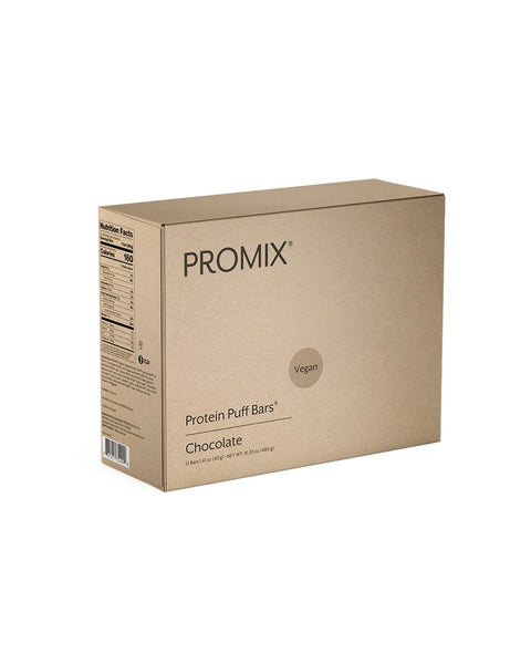 Eden’s Market Promix vegan chocolate protein puff bars box containing 12 crunchy cereal bars with 10g of protein