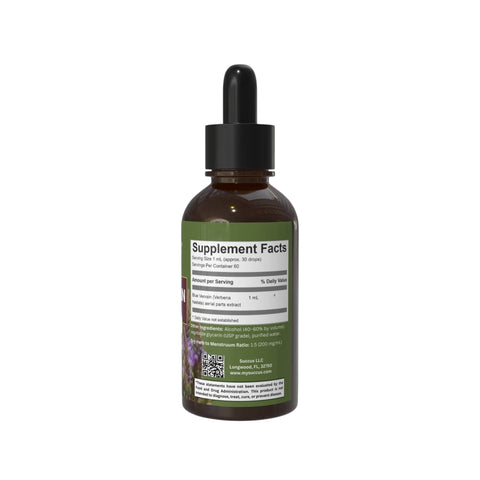 Eden’s Market Succus Blue Vervain alcohol-free herbal tincture in a 1 fl oz amber glass dropper bottle.