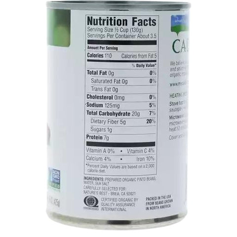 Eden’s Market Cadia organic Great Northern beans 15 oz can showing nutrition facts label and ingredient list
