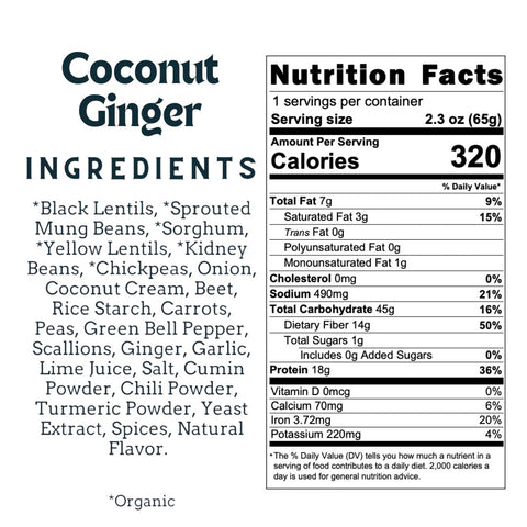 Eden’s Market Aahana's Naturals coconut ginger sprouted power bowl nutrition facts and ingredients list label