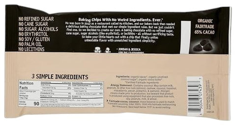 Eden’s Market Hu dark chocolate baking chips packaging back view with nutrition facts and ingredient list