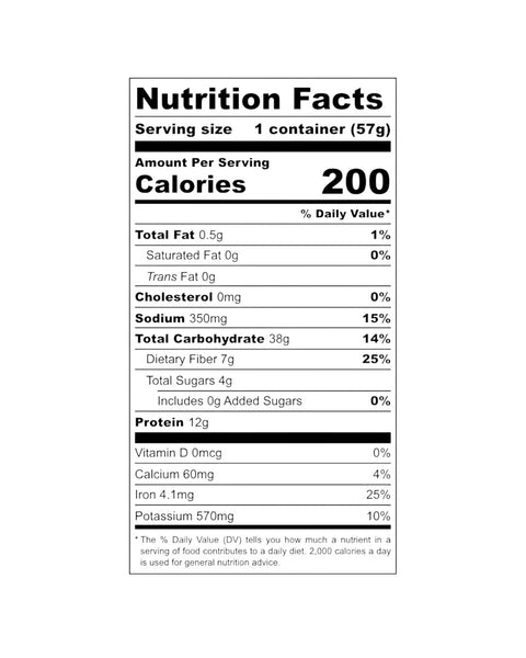 Eden’s Market Lentiful Lemon Mediterranean instant lentils nutrition facts label showing 200 calories and 12g protein.