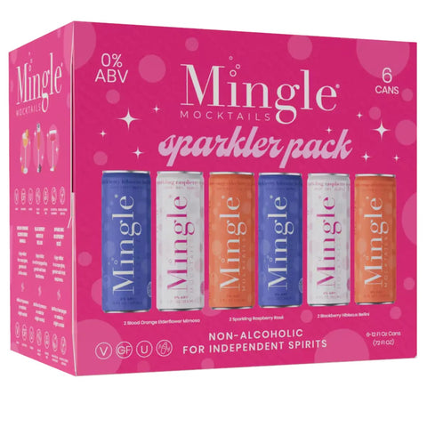 Eden’s Market Mingle Mocktails Sparkler variety pack featuring six 12oz non-alcoholic sparkling drink cans