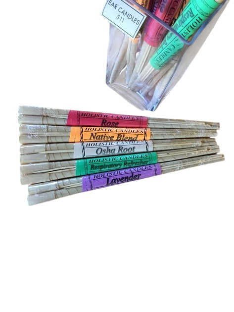Eden’s Market Native Blend holistic ear candles in a variety of aromatic scents like Rose, Osha Root, and Lavender.