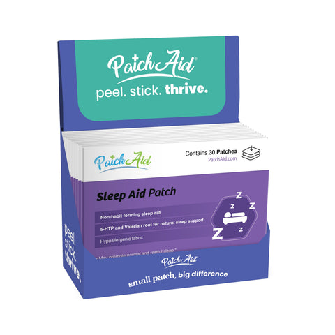 Eden’s Market PatchAid sleep aid topical vitamin patch box containing 30 hypoallergenic patches for natural sleep.