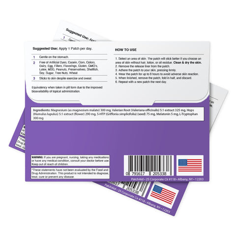 Eden’s Market PatchAid sleep aid topical vitamin patch packaging showing ingredients and usage instructions