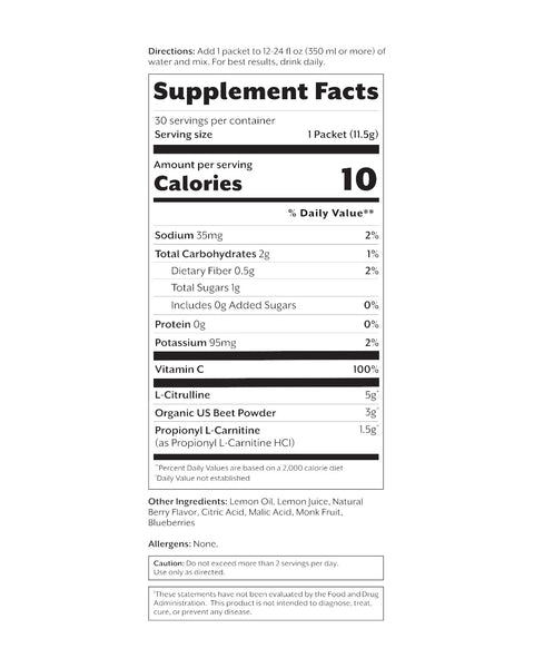 Eden’s Market Promix Blood Flow Berry Beets supplement facts label showing ingredients and nutritional information