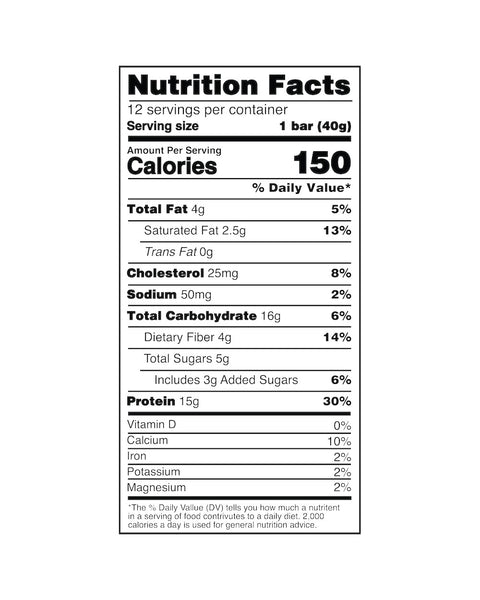 Eden’s Market Promix strawberry protein rice puff bar nutrition facts label showing 150 calories and 15g protein